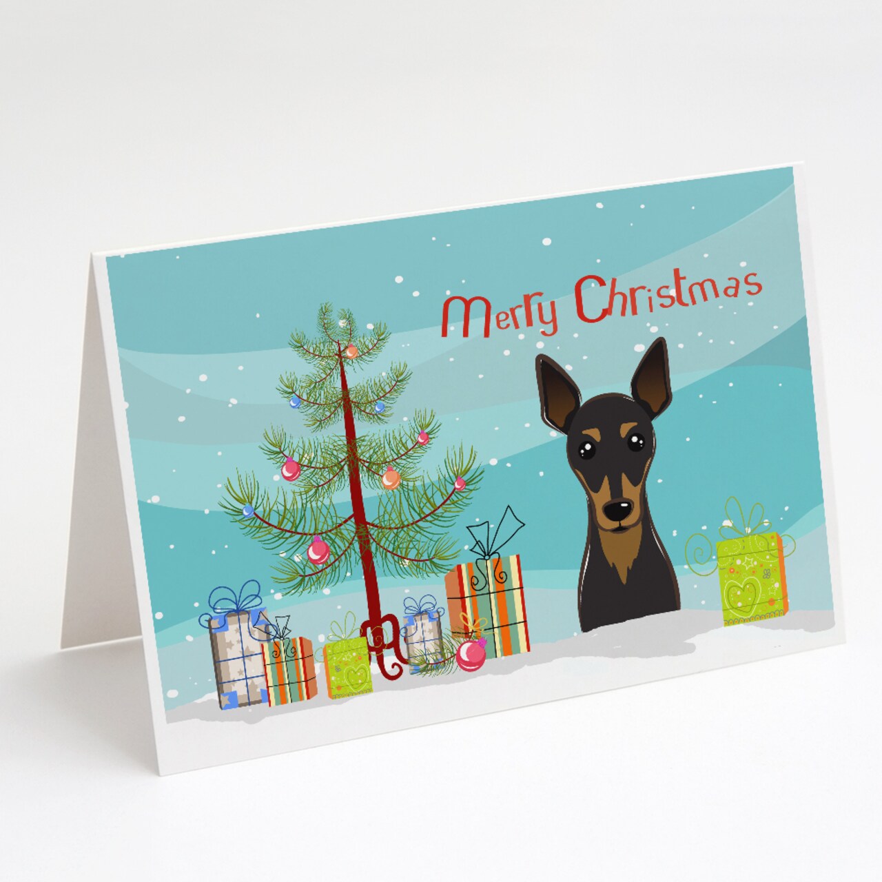Caroline&#x27;s Treasures   BB1612GCA7P Christmas Tree and Min Pin Greeting Cards and Envelopes Pack of 8, 7 x 5, multicolor